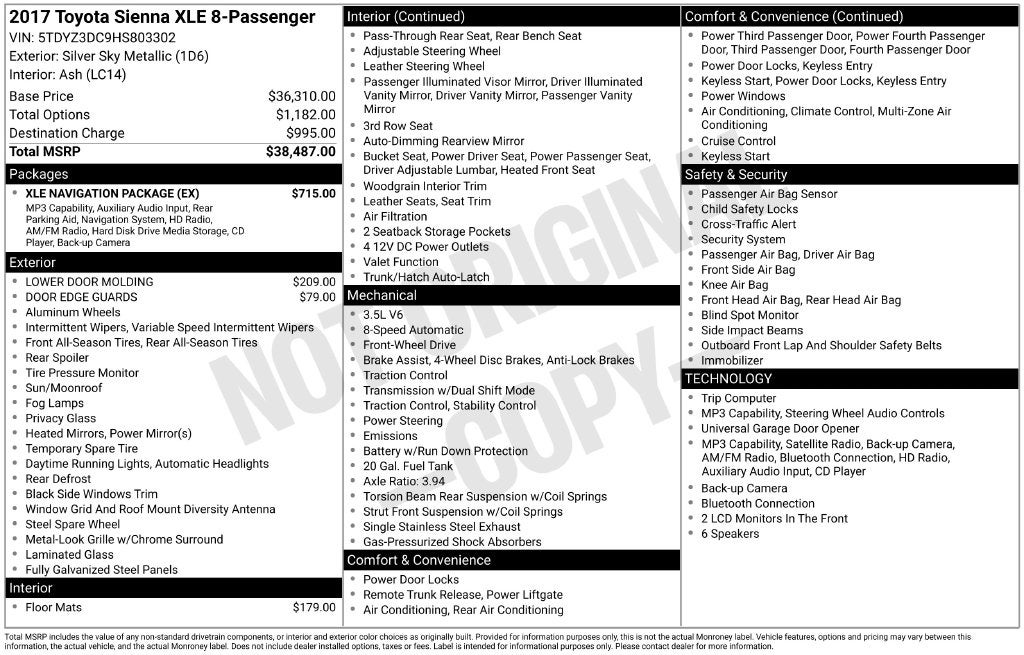 2017 Toyota Sienna XLE 8 Passenger